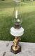 Antique Oil Lamp Figural Victorian Child, Milk Glass Tank, Metal Base, 23Tall