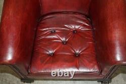 Antique Pair Of Claw & Ball Feet Leather Club Tub Armchairs Chippendale Cushions