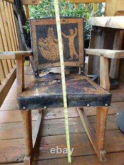 Antique RARE Wood Child's Rocker Rocking Chair, Leather very old and Brittle/Dry