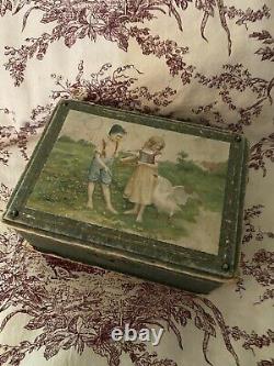 Antique Rare Lithograph Victorian Child's Sewing Keepsake Box