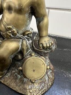 Antique Solid Cast Brass Cherub Putti Child Musician 1800s Fine Detail