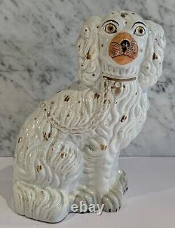 Antique Staffordshire White Comforter Spaniel Dog 10 19th Century