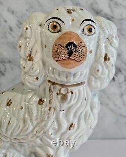 Antique Staffordshire White Comforter Spaniel Dog 10 19th Century