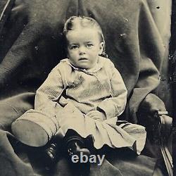 Antique Tintype Photograph Adorable Baby With Basket Spooky Hidden Mother