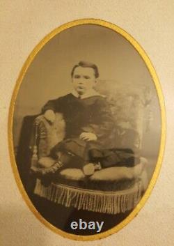 Antique Tintype Photograph? Child Red Cheeks? Victorian Wood Shadow Box Frame