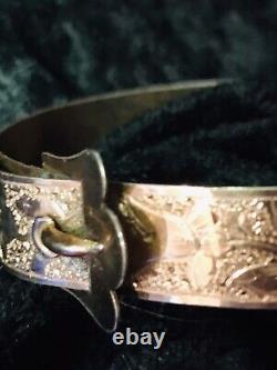 Antique Victorian 10K Gold Filled Floral Buckle Adjustable Child Bangle Bracelet