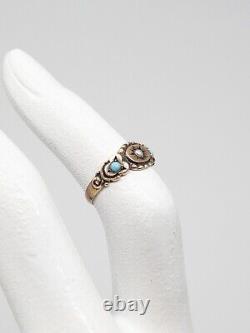 Antique Victorian 1890s Natural Turquoise Pearl 10k Yellow Gold CHILD Ring