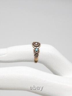 Antique Victorian 1890s Natural Turquoise Pearl 10k Yellow Gold CHILD Ring