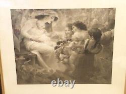 Antique Victorian 1911 Lithograph Adoration Mother And Child 37x33
