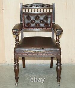 Antique Victorian Aesthetic Movement Style Leather Armchair For Restoration