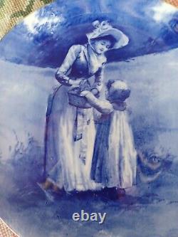 Antique Victorian Babe Woods Mother Basket Girl Child Flow Blue Porcelain Plate