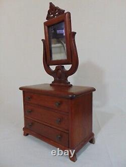 Antique Victorian Child's Dollhouse Furniture Walnut Chest and Mirror