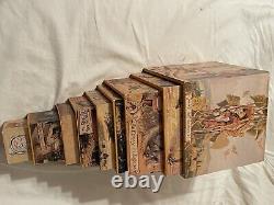 Antique Victorian Children Nesting Stacking Toy Blocks Wooden Lithograph Germany