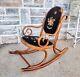 Antique Victorian Childs Bentwood Oak Rocking Chair, Floral & Animal Needlepoint
