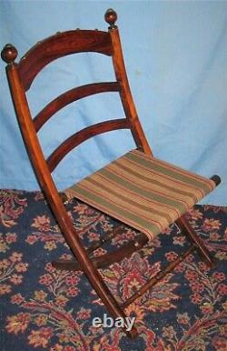 Antique Victorian Childs Folding Carpet Chair Original Hand Grained Doll Bear