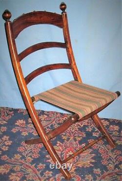 Antique Victorian Childs Folding Carpet Chair Original Hand Grained Doll Bear