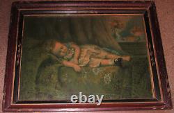 Antique Victorian Chromolithography of A Sleeping Child By George Stinson