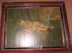 Antique Victorian Chromolithography of A Sleeping Child By George Stinson