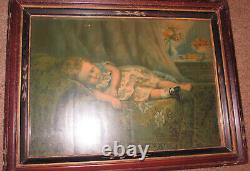 Antique Victorian Chromolithography of A Sleeping Child By George Stinson