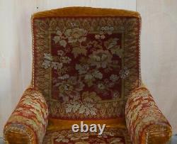 Antique Victorian Circa 1880 Howard Style Turkey Work Carpet Kilim Rug Armchair