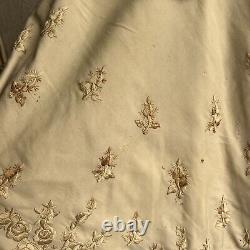 Antique Victorian Cream Embroidered Wool Cape Shawl Fringe Doll Child Womens VTG
