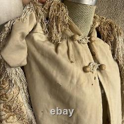 Antique Victorian Cream Embroidered Wool Cape Shawl Fringe Doll Child Womens VTG