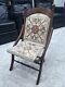 Antique Victorian Eastlake Era Child Folding Chair- Rug Hooked Seat Redone 1983