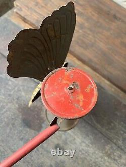 Antique Victorian Era Tin Butterfly Push Toy Child's Push Moving Flapping Wings