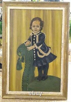 Antique Victorian Folk Art Expressionist Painting Small Child Mourning Attire