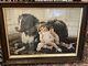 Antique Victorian Framed Print FRIENDS Dog, Child, Doll 32x24