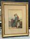 Antique Victorian Gilt Framed Watercolor Painting Mother With Children Sitting