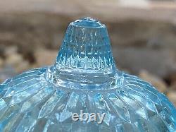 Antique Victorian Glass Childs Doll Aqua Blue Miniature Butter Dish Thimble Top