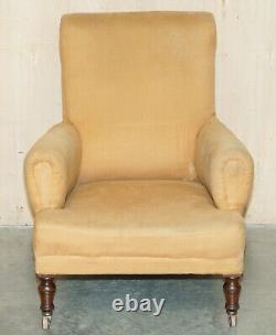 Antique Victorian Howard & Son's Style Library Reading Armchair For Upholstery