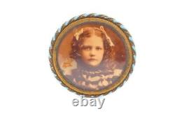 Antique Victorian Mourning Brooch Pin Gold Tone Little Girl Child Photo