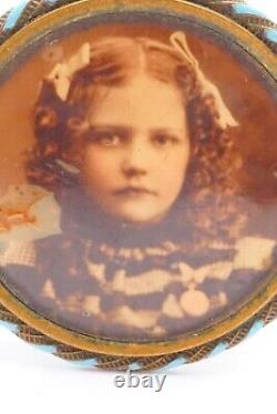 Antique Victorian Mourning Brooch Pin Gold Tone Little Girl Child Photo