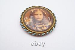 Antique Victorian Mourning Brooch Pin Gold Tone Little Girl Child Photo