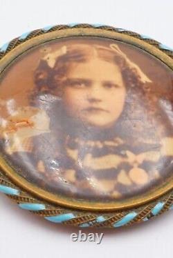 Antique Victorian Mourning Brooch Pin Gold Tone Little Girl Child Photo