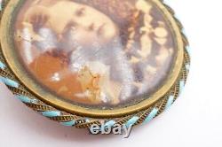 Antique Victorian Mourning Brooch Pin Gold Tone Little Girl Child Photo