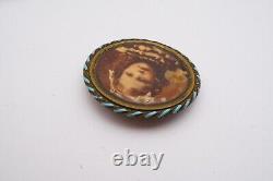 Antique Victorian Mourning Brooch Pin Gold Tone Little Girl Child Photo