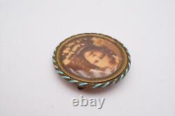 Antique Victorian Mourning Brooch Pin Gold Tone Little Girl Child Photo