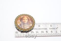 Antique Victorian Mourning Brooch Pin Gold Tone Little Girl Child Photo