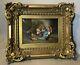 Antique Victorian Ornate Gilt Framed Oil Painting On Canvas Children & Chickens