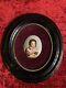 Antique Victorian Oval Miniature Painting On Porcelain Framed Child And Cat