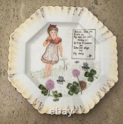 Antique Victorian Porcelain Nursery Rhyme 1885 Folk Art Hand Painted Plate OOAK