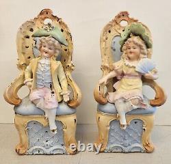 Antique Victorian Porcelain Pair GIRL & BOY ON CHAIRS Figurines Statues GERMANY