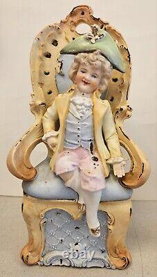 Antique Victorian Porcelain Pair GIRL & BOY ON CHAIRS Figurines Statues GERMANY