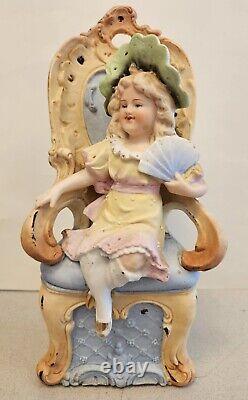 Antique Victorian Porcelain Pair GIRL & BOY ON CHAIRS Figurines Statues GERMANY