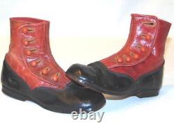 Antique Victorian RED & BLACK Leather Side Button CHILD SHOES BOOTS