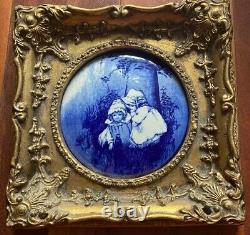 Antique Victorian Royal Doulton Porcelain Plaque Blue Children-Gilt Frame