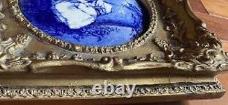 Antique Victorian Royal Doulton Porcelain Plaque Blue Children-Gilt Frame